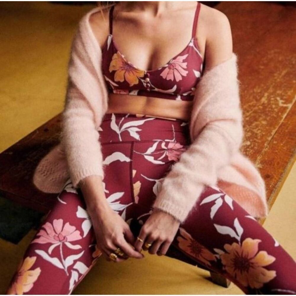 Sezane Surya floral workout bra&legging set sz XS/S